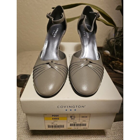 Ladies BRAND NEW w/ BOX Sz 9.5M  Gray Leather Heel By Covington. - Picture 1 of 9